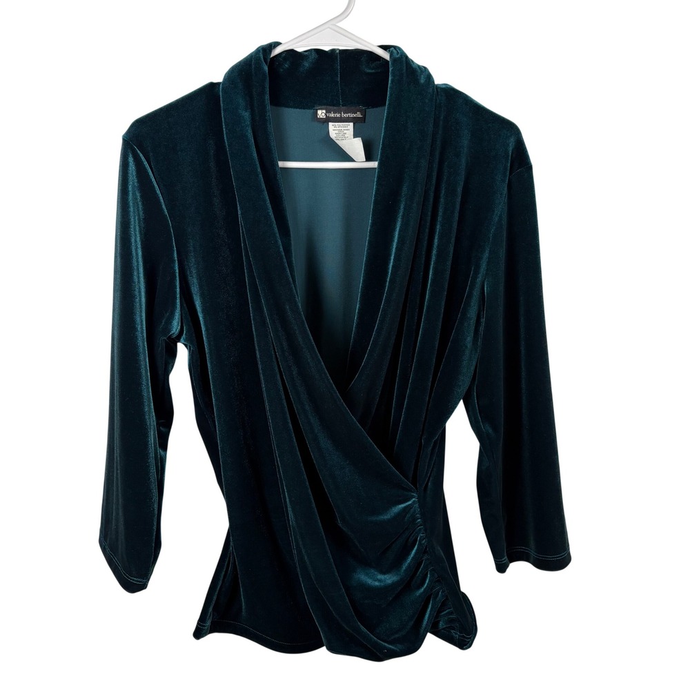 Teal Green Velvet Wrap Top Womens L Surplice Holiday Cocktail Whimsigoth Fairy